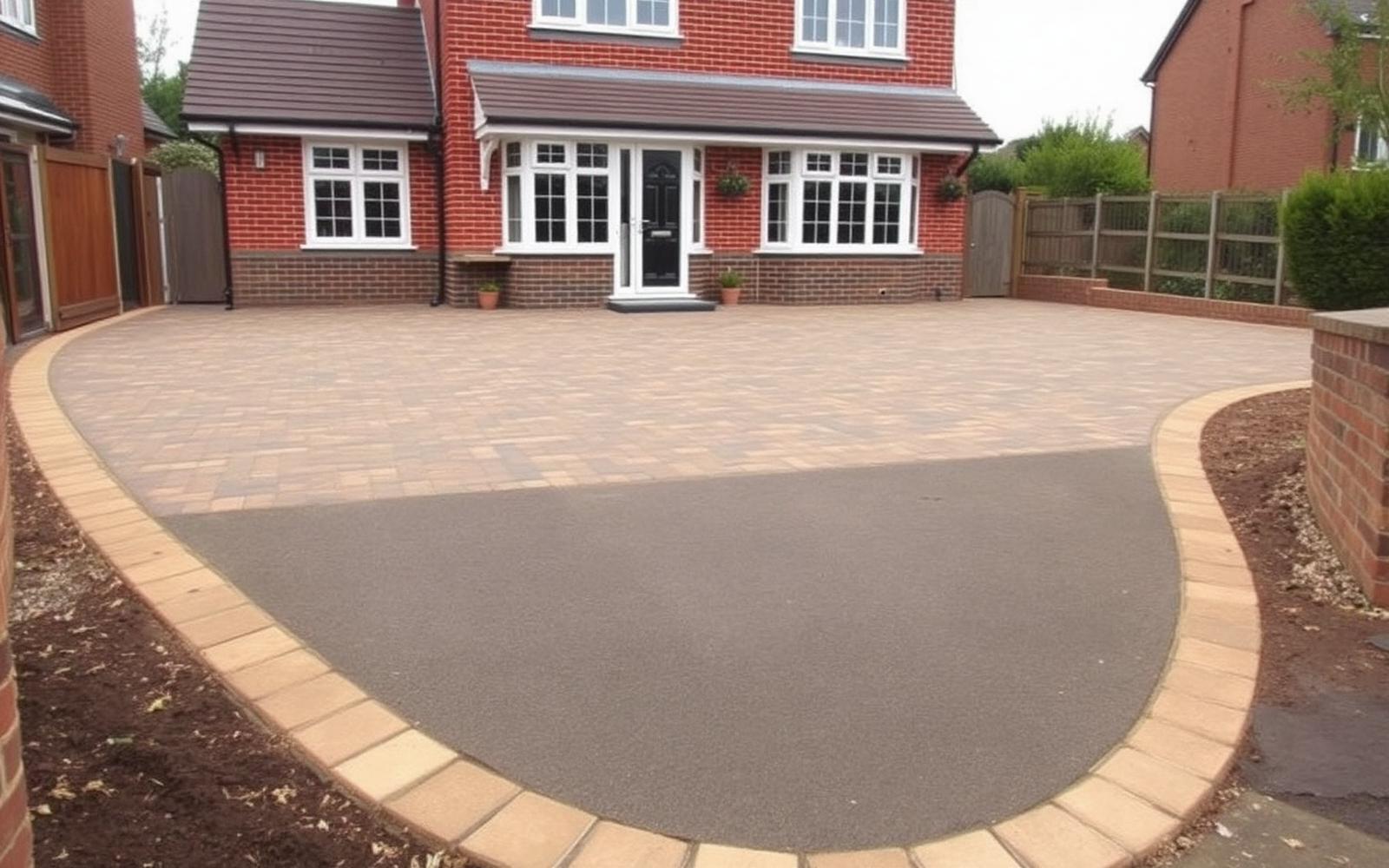 Newly laid block paving and resin driveway outside a UK home
