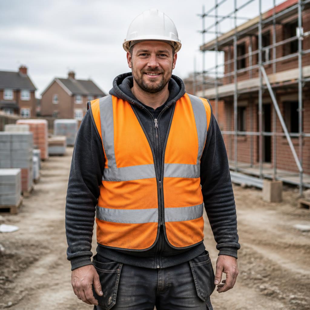 Builders reviewing plans on site